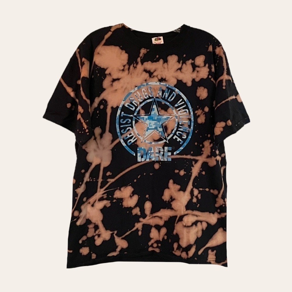 🌺 DARE Black Custom Bleach Dye 100% Cotton Novelty Tee Size XL